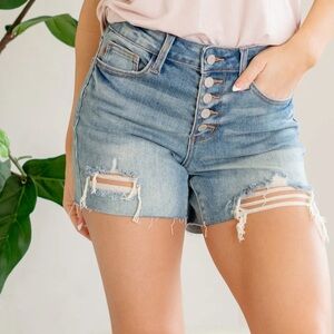 Judy Blue Mid Rise Button Fly Jean Shorts JB150294 Size L Raw Hem NWT Summer